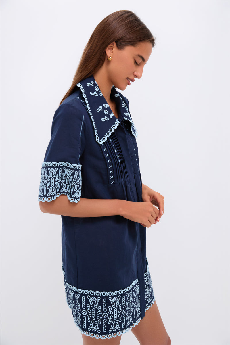 Navy Linen Eyelet Delphine Dress