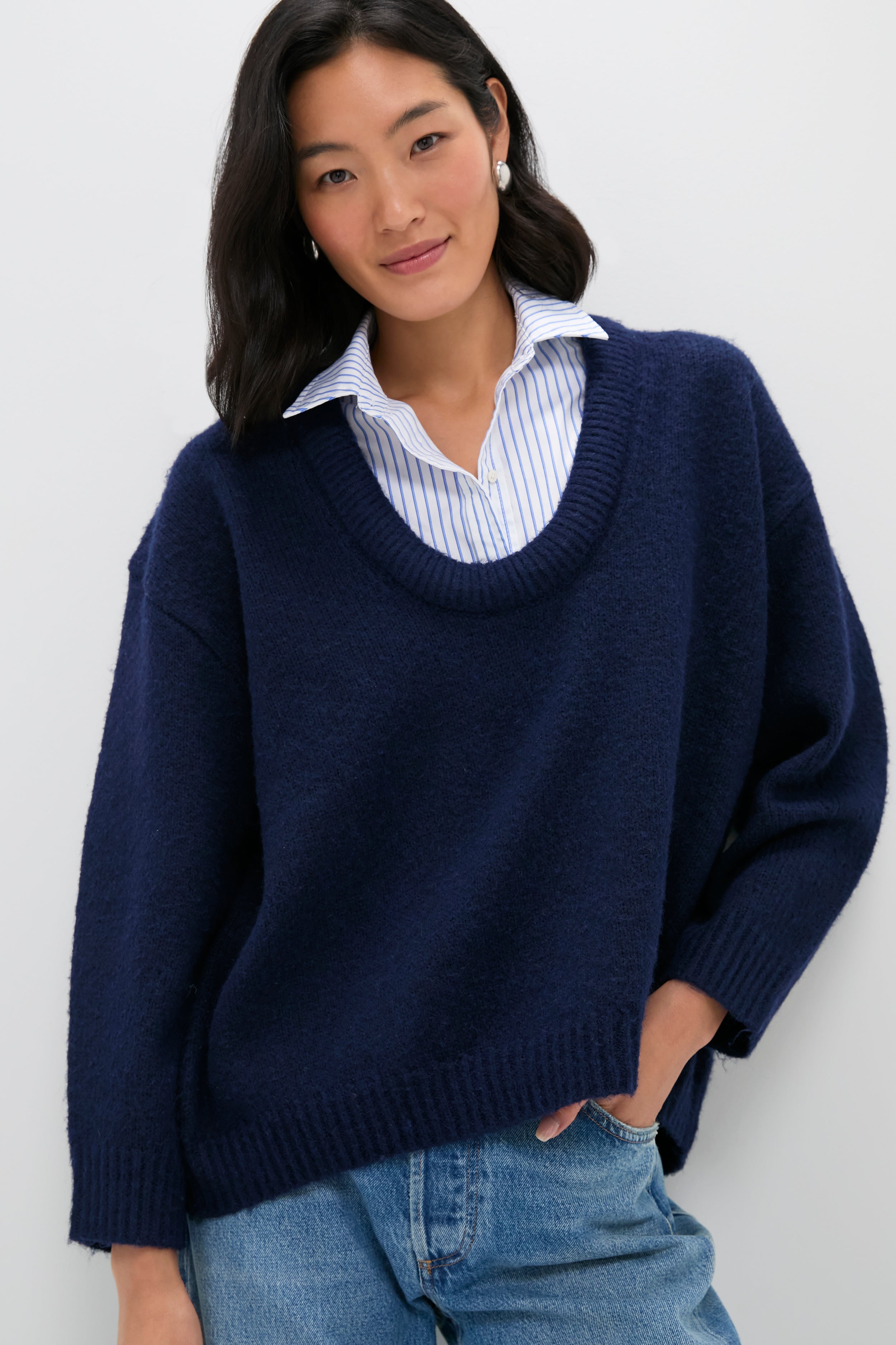 Navy Removable Collar Dickey Sweater | Pomander Place