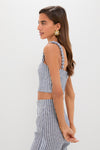 White and Blue Stripes Esperame Embellished Top