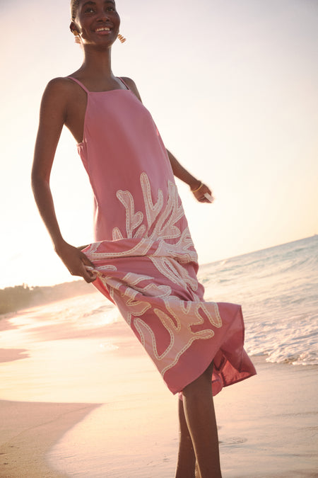 Pink Embroidered Coral Millay Dress