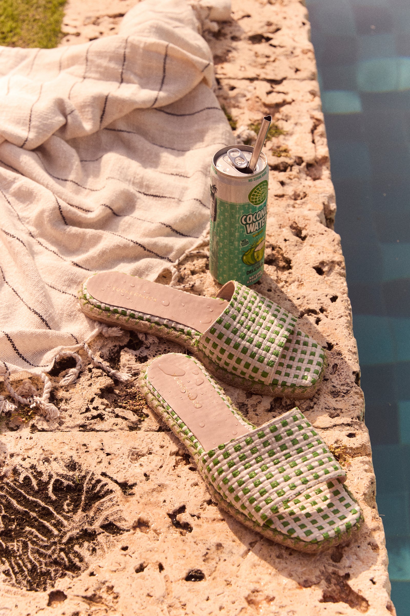 Green Gingham Veronica Slide Sandals