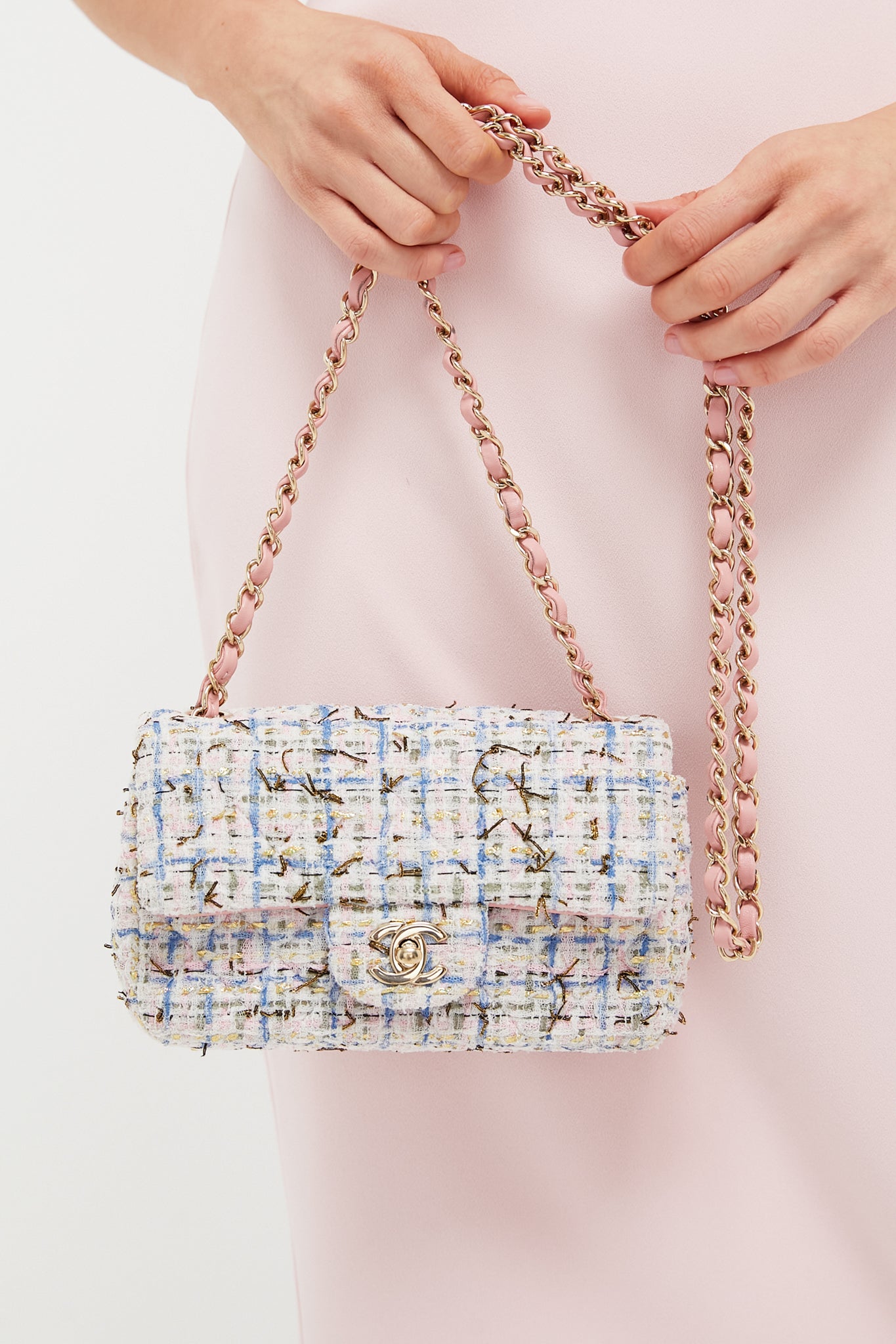 CHANEL Pink Tweed Mini Matelasse Crossbody