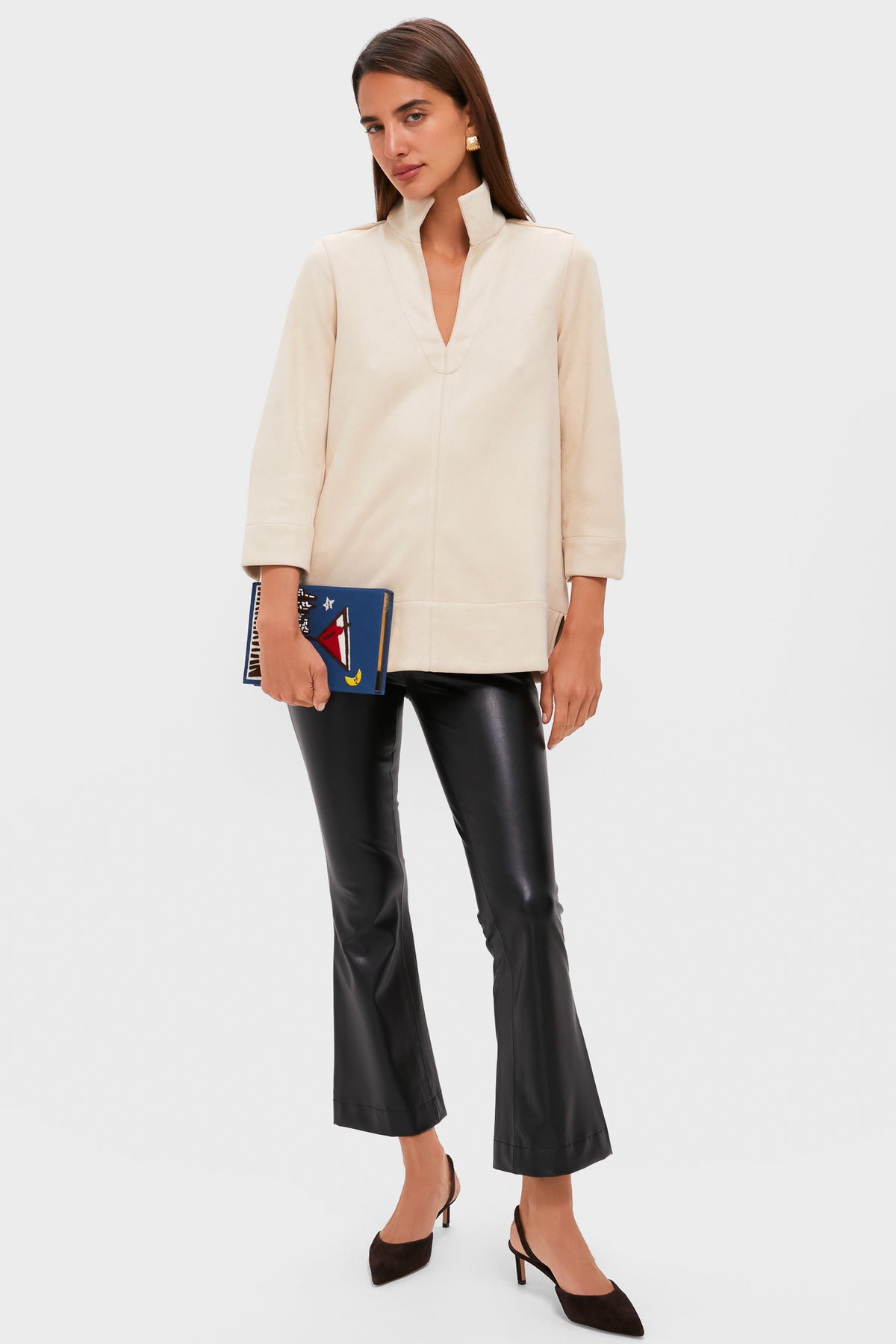 Bone Suede Margot Stand Collar Blouse