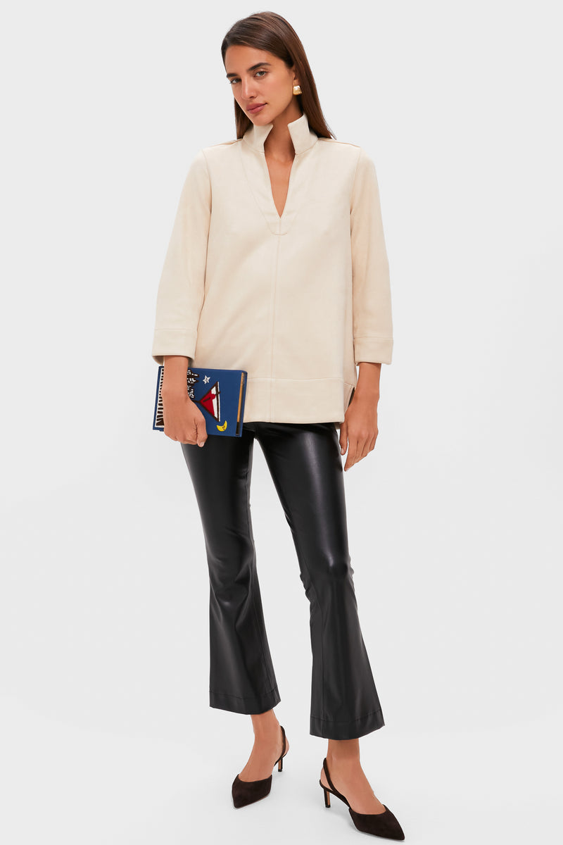 Bone Suede Margot Stand Collar Blouse