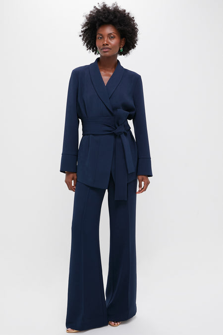 Navy Crepe Talia Wrap Blazer