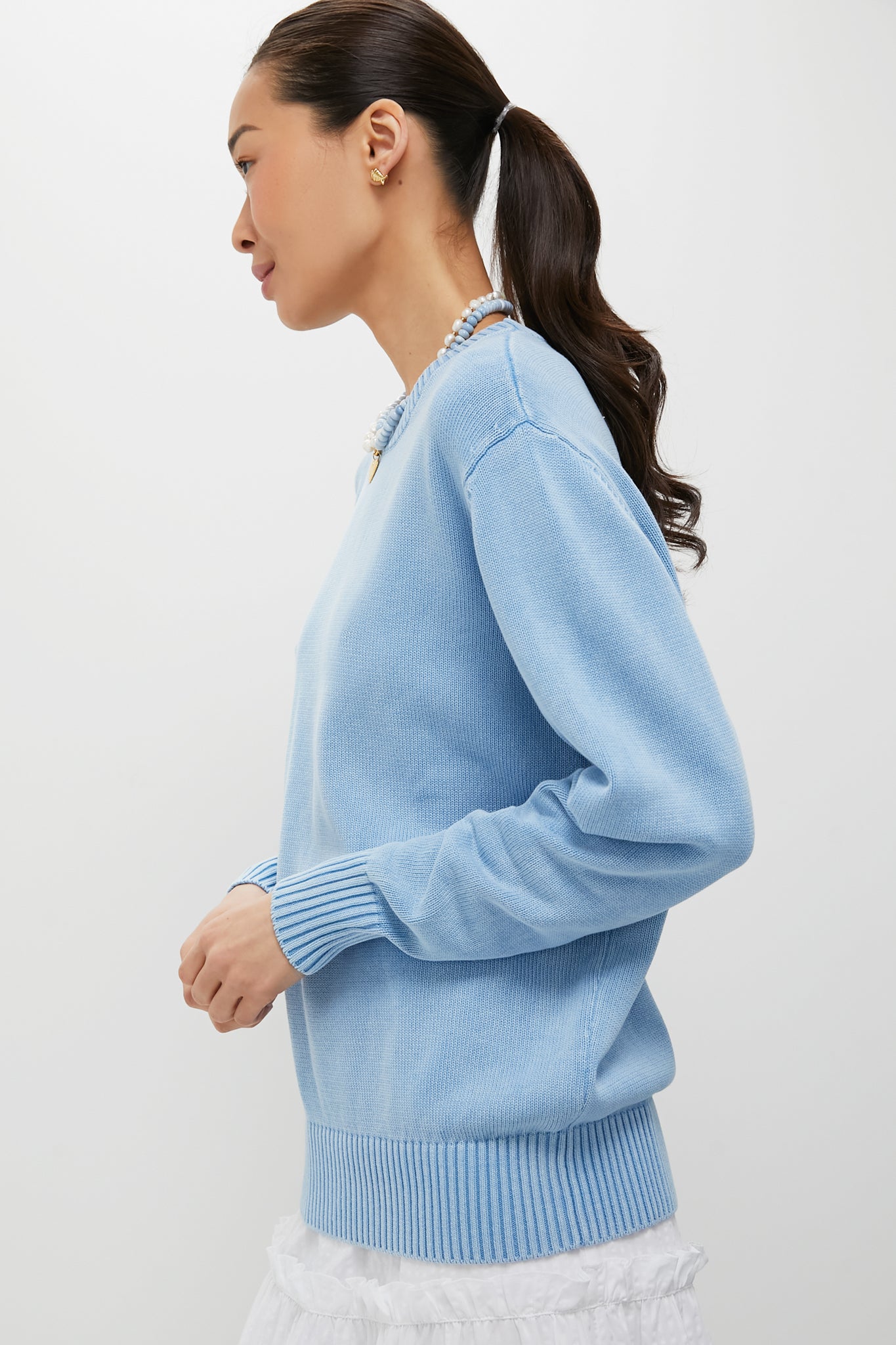 Light Blue Stone Washed Cotton Anne Crewneck Sweater