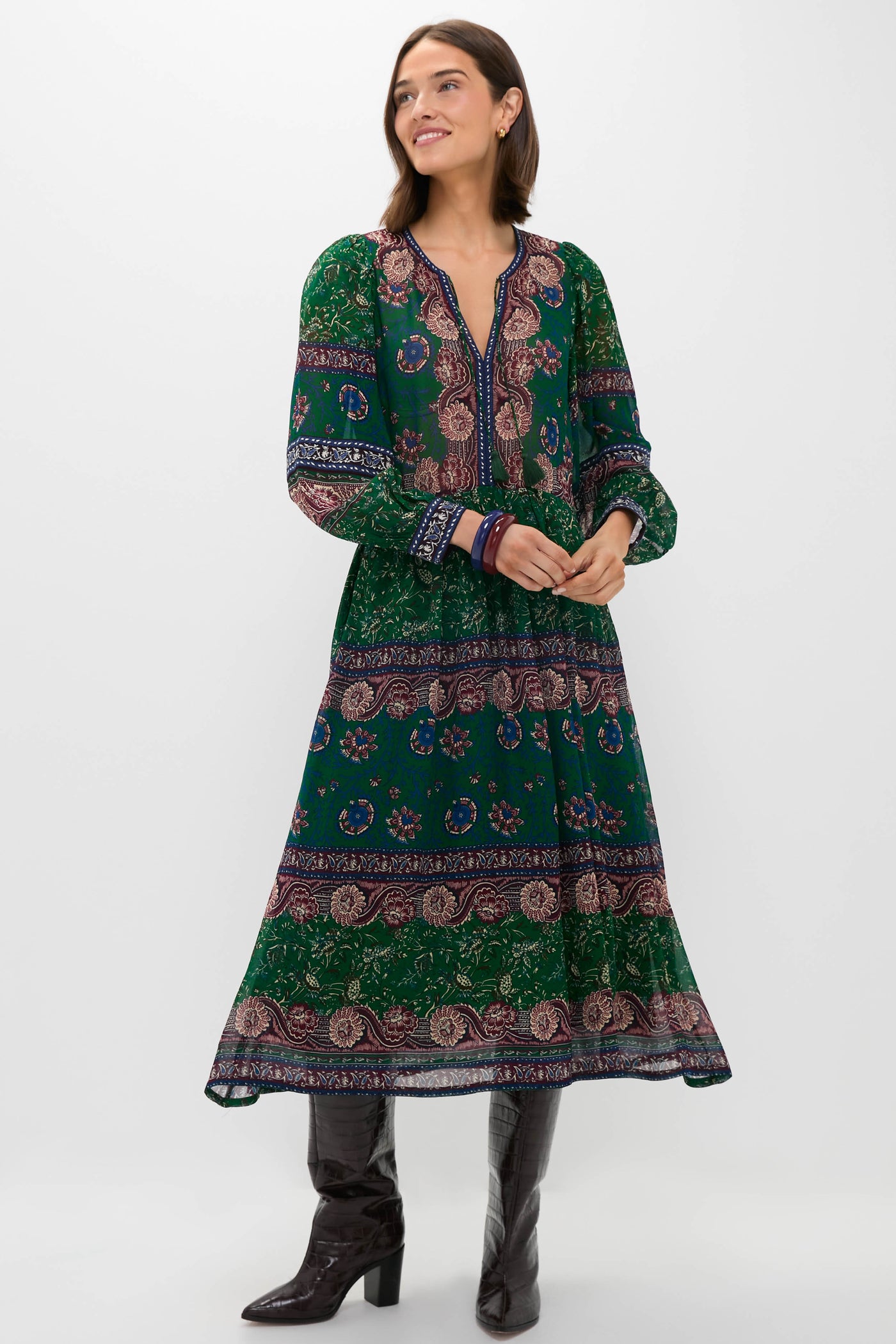 Green Melba Print Long Sleeve Midi Dress | Sea New York Green Melba Print Long Sleeve Midi Dress | Sea New York