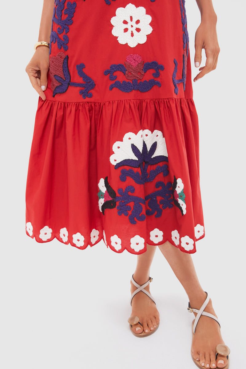 Red Catrine Applique Tank Dress