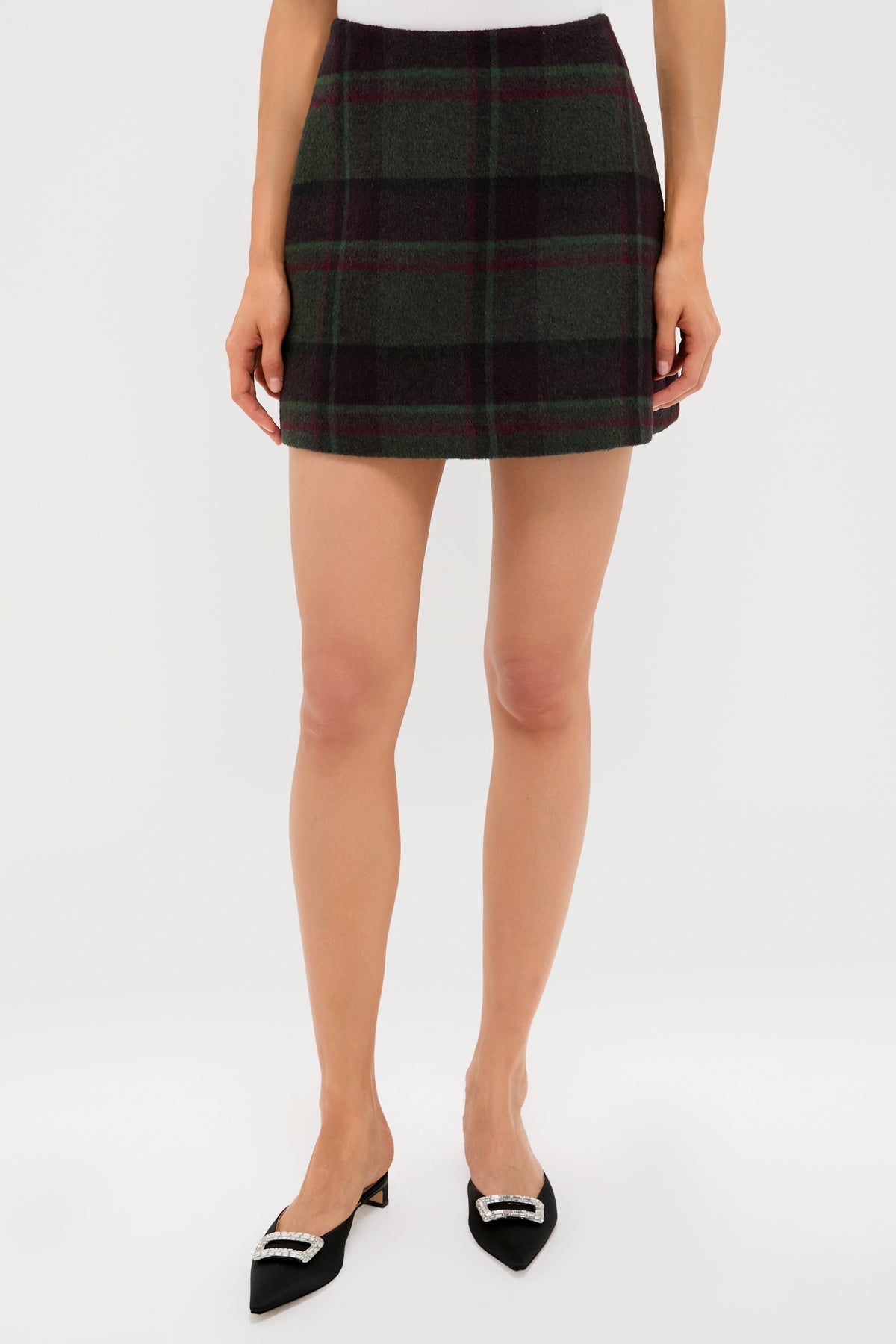 Forest Plaid Wool Meg A-Line Mini Skirt