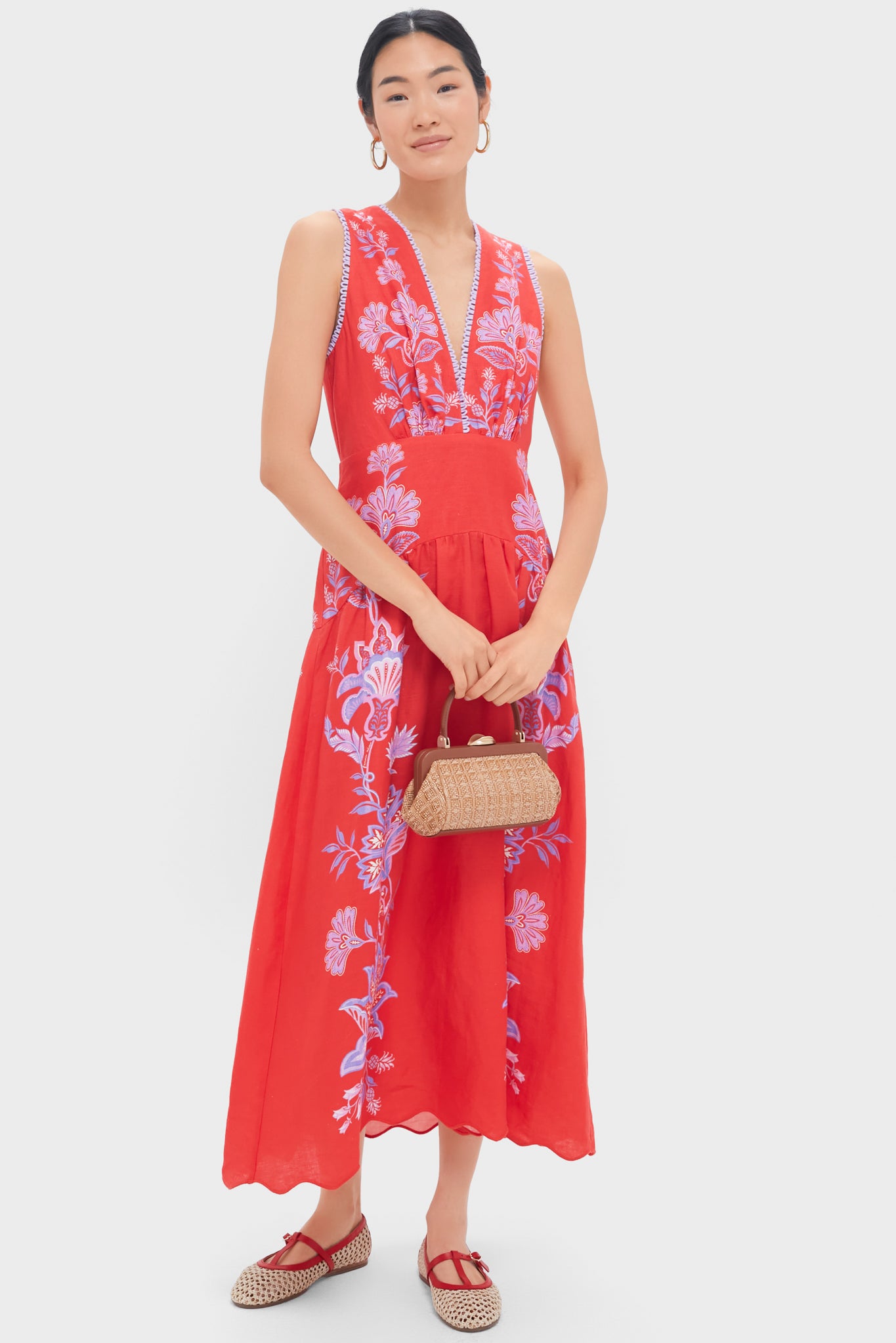 knee length dresses for ladies Porcelain Garden Red Midi Dress