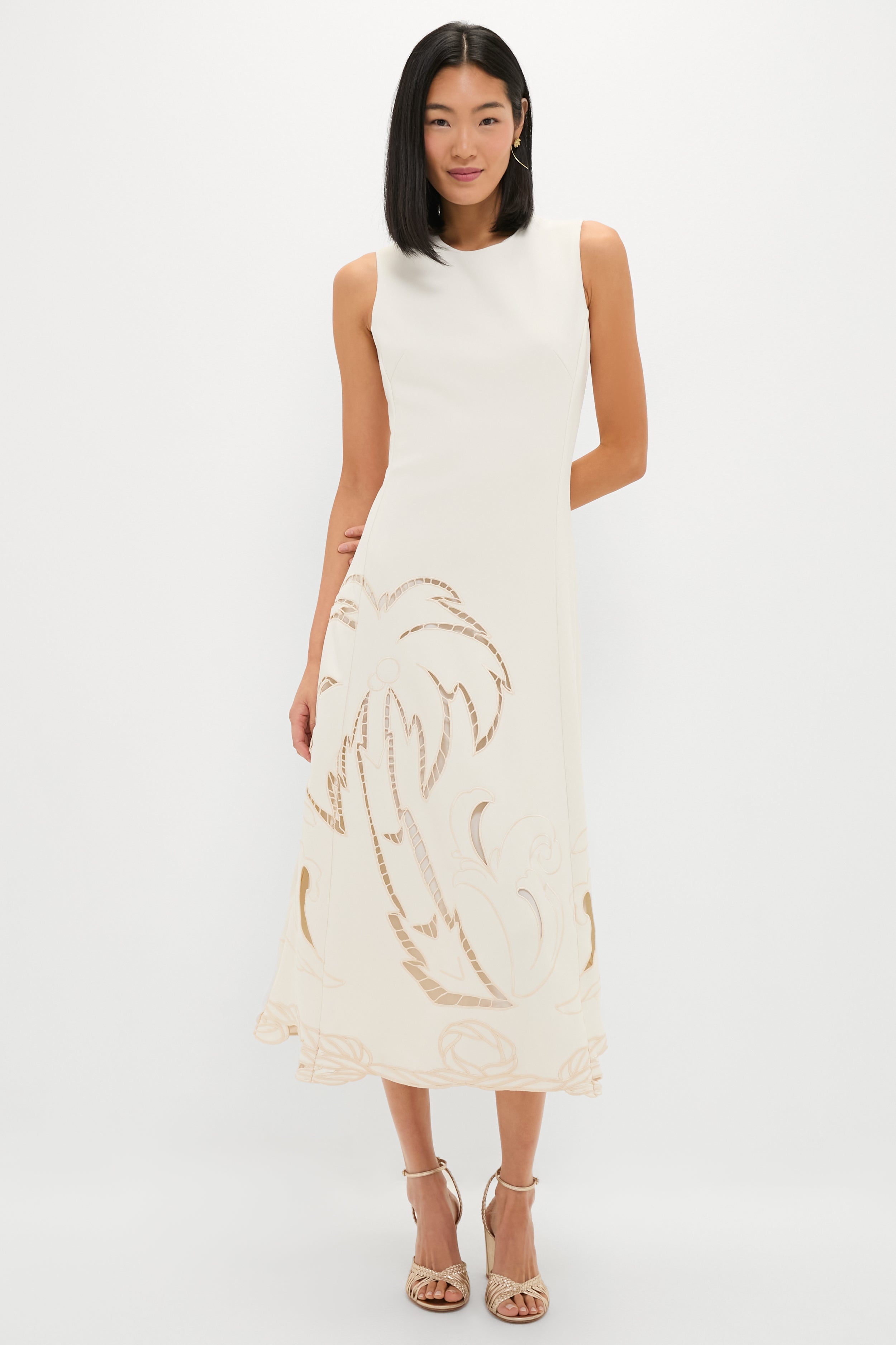 knee length dresses for ladies Vanilla Cleo Applique Sleeveless Midi Dress