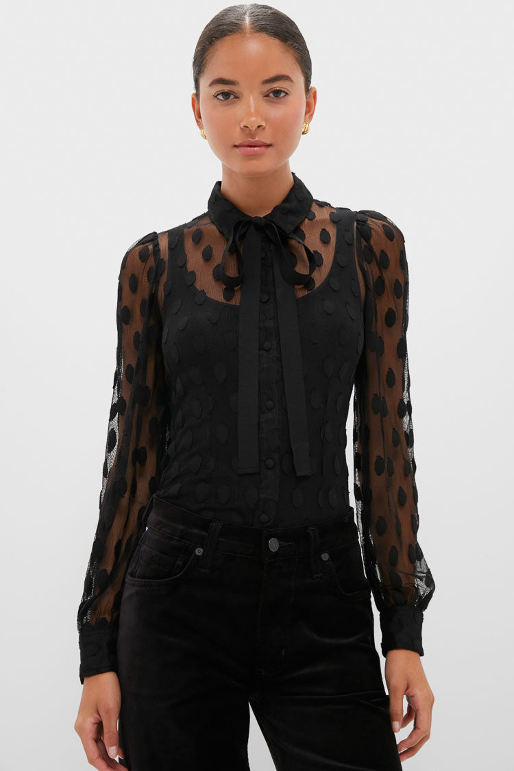 Noir Soraya Lace Neck-Tie Blouse | Ulla Johnson