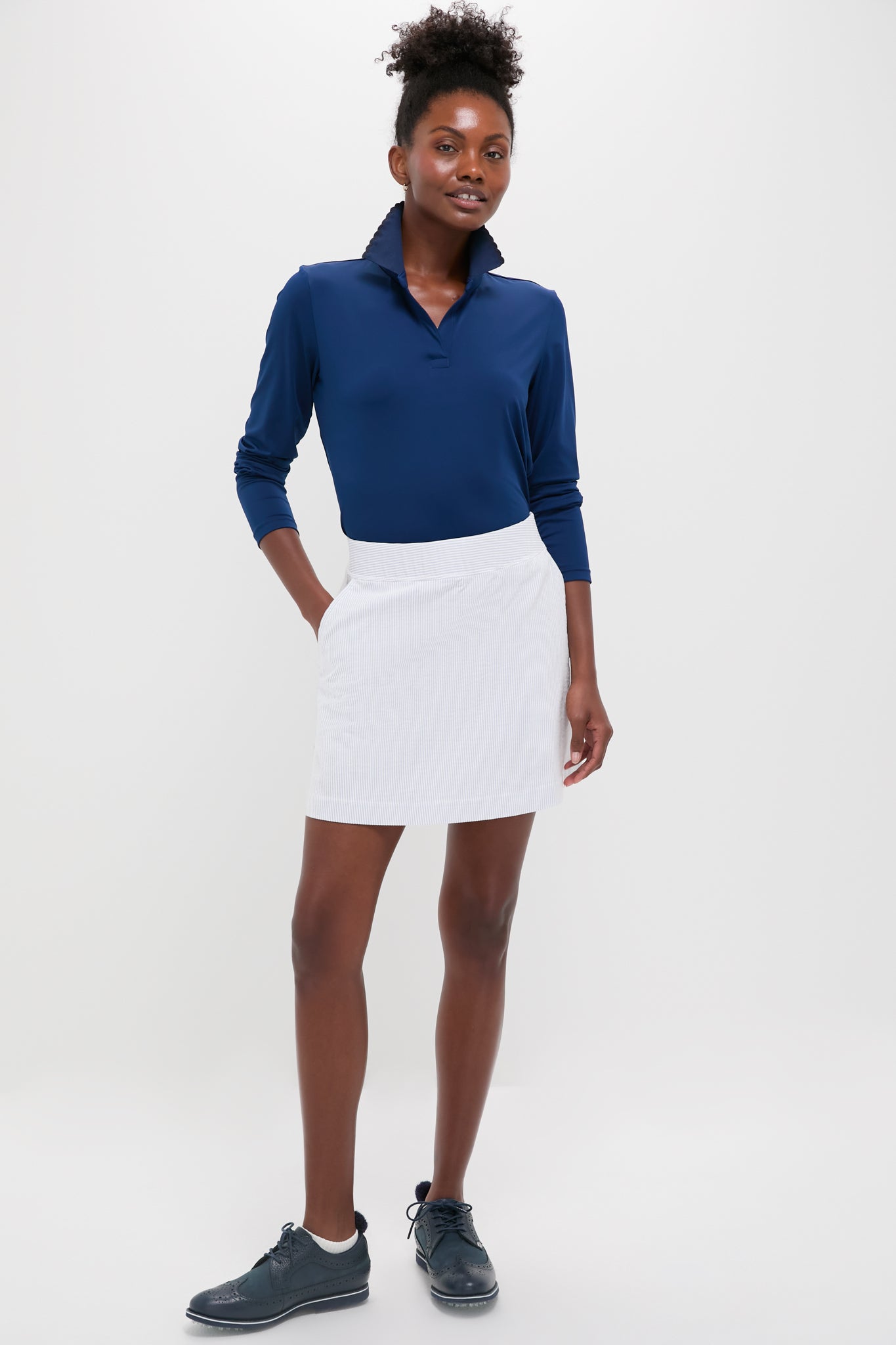 Navy Long Sleeve Performance Jersey Caroline Polo | Tnuck Sport