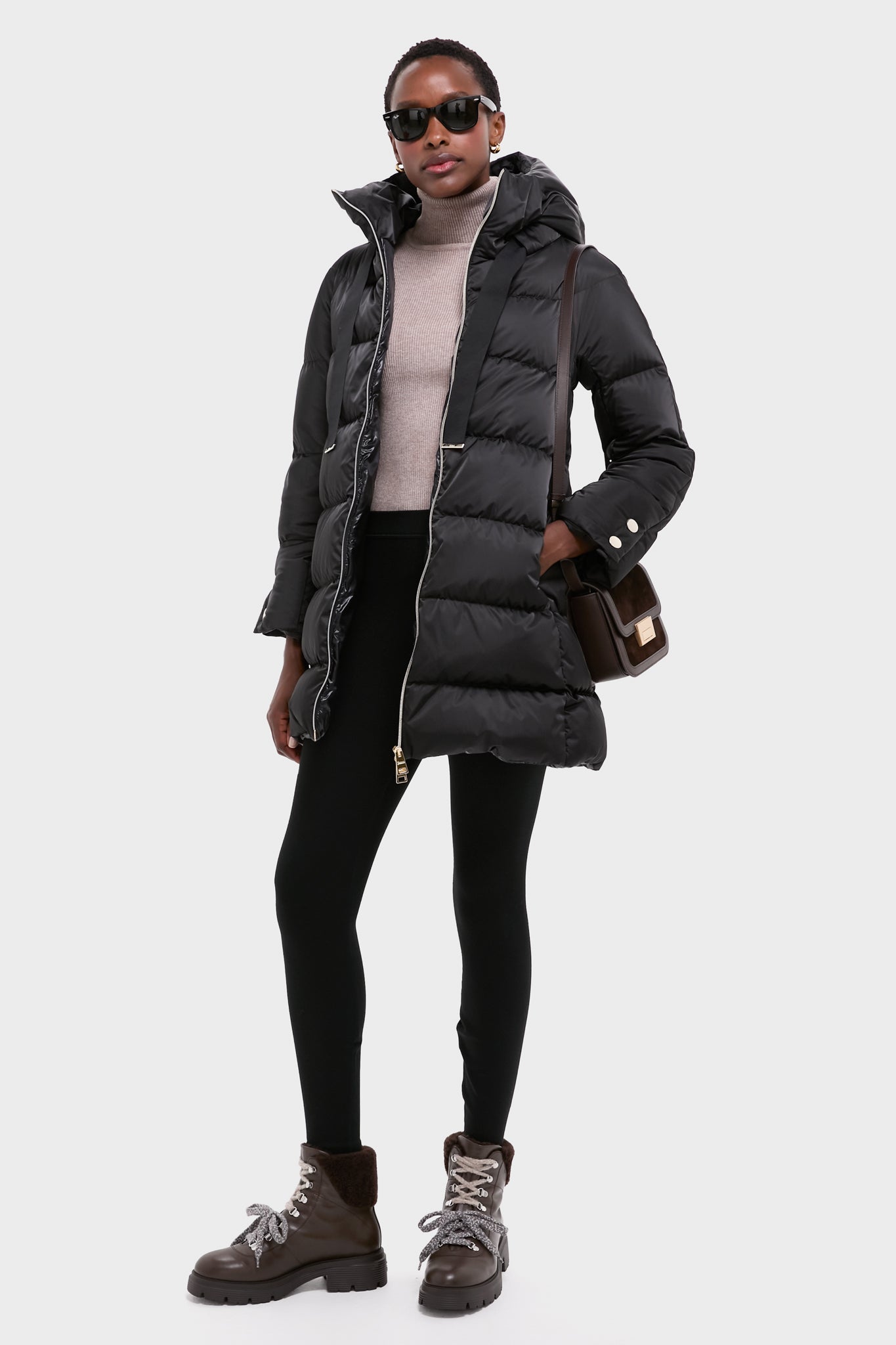 Black Sateen Nylon Hooded Coat | HERNO