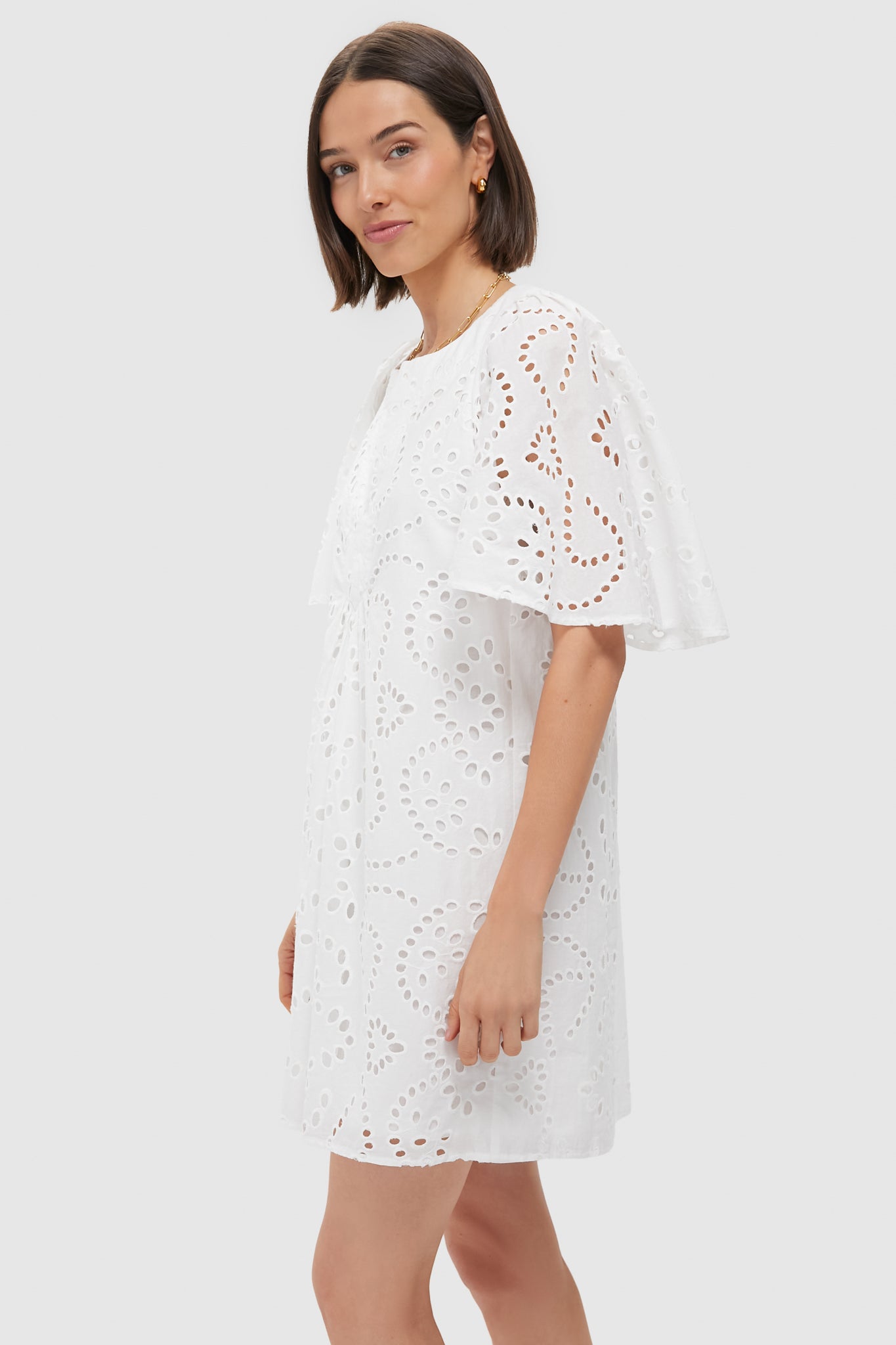 White Eyelet Finley Flutter Sleeve Dress