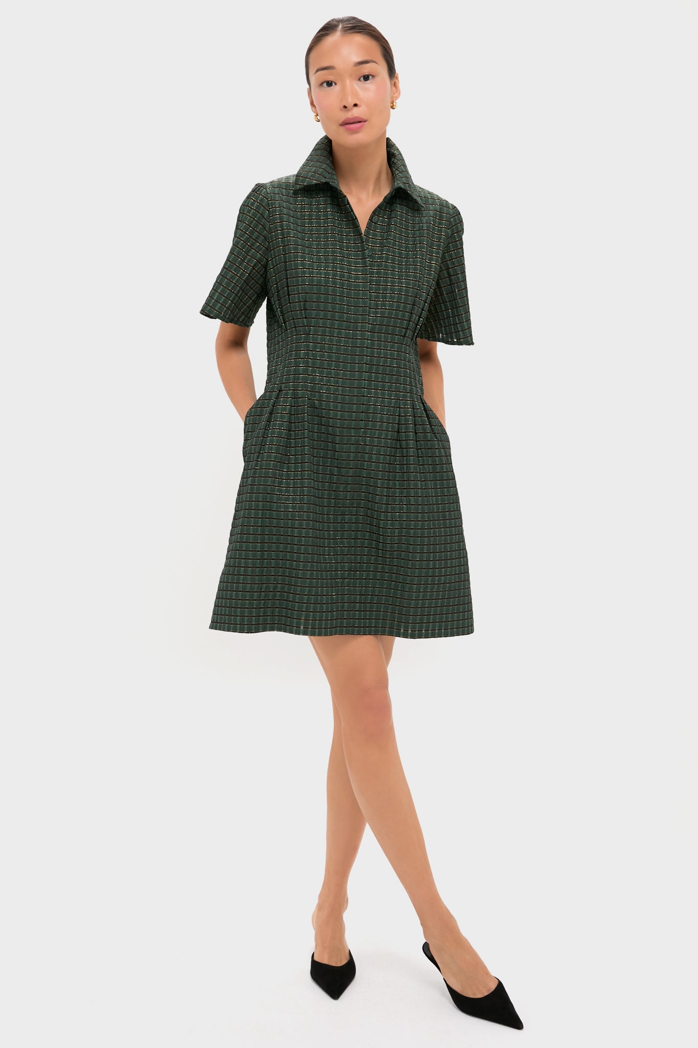 Metallic Green Plaid Mini Delaney Dress