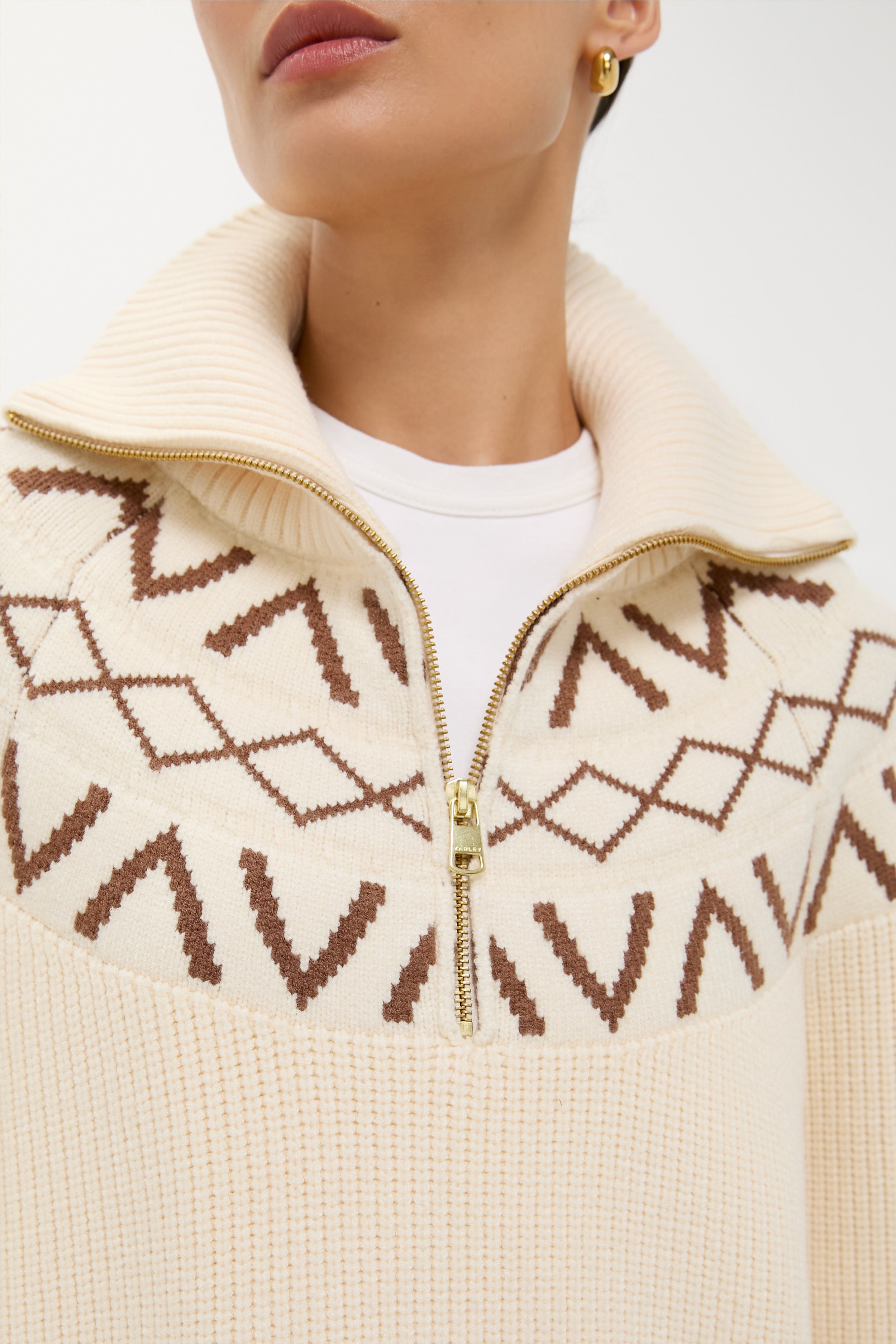 Whitecap Grey Sigrid Fairisle Half Zip Knit