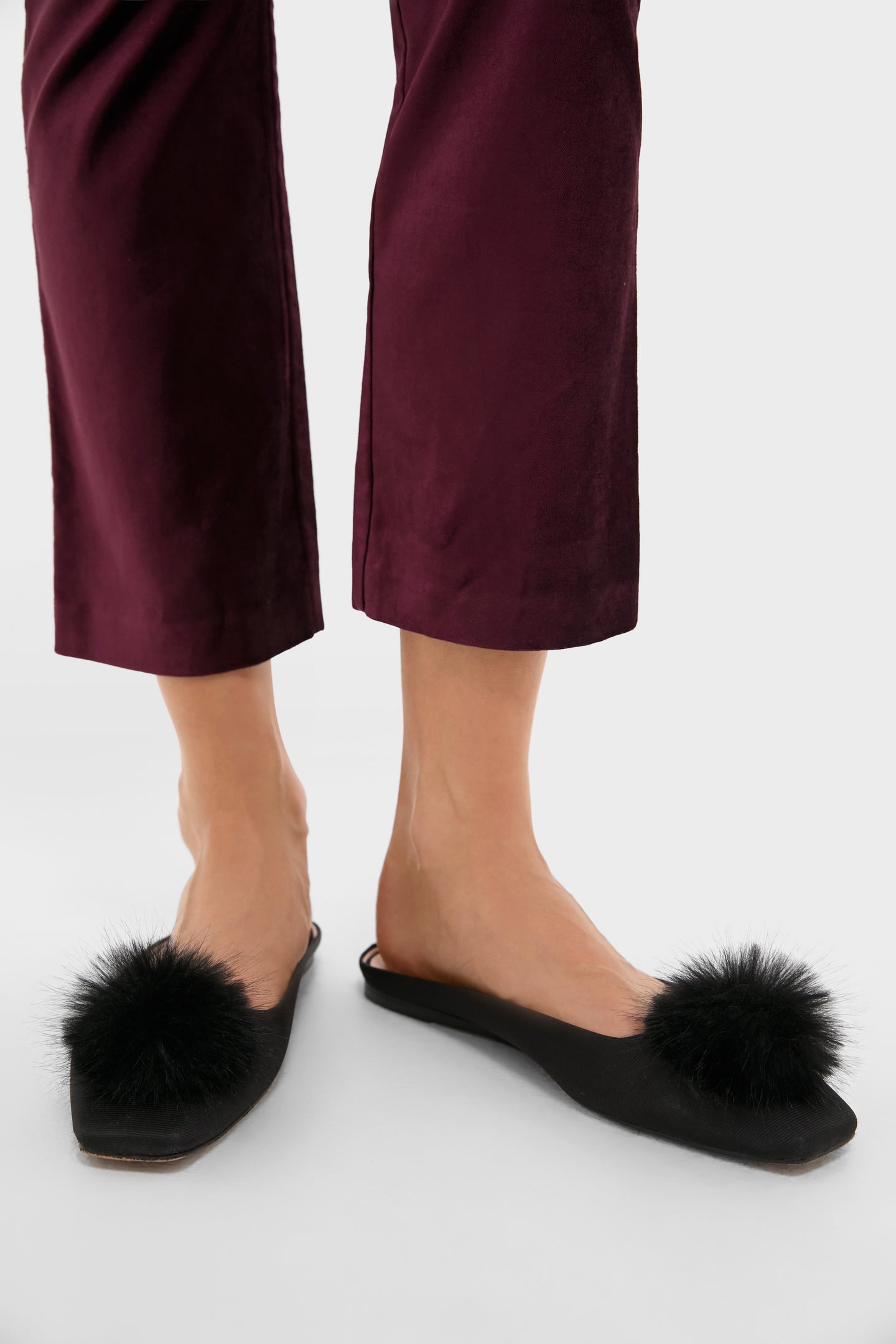 Black Silk Faille Nilli Flats with Pom Pom