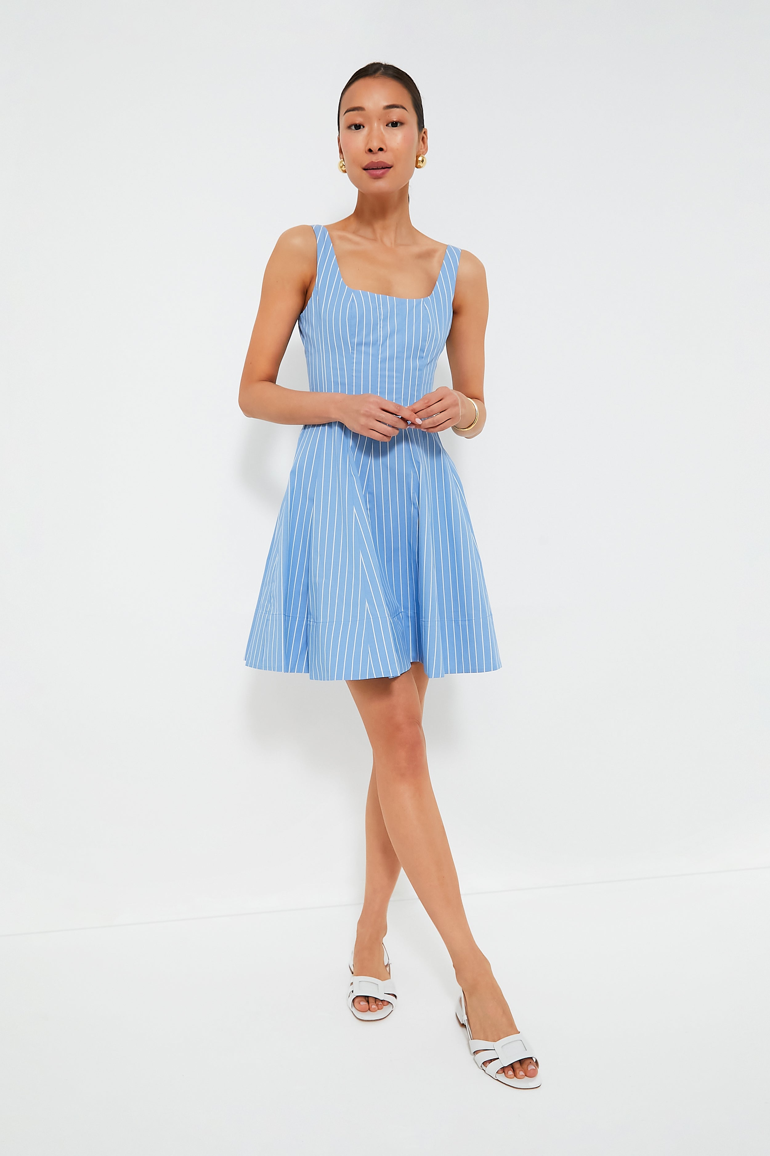 white christmas dresses Azure Pinstripe Mini Wells Dress