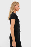Black Pointelle Short Sleeve Cardigan