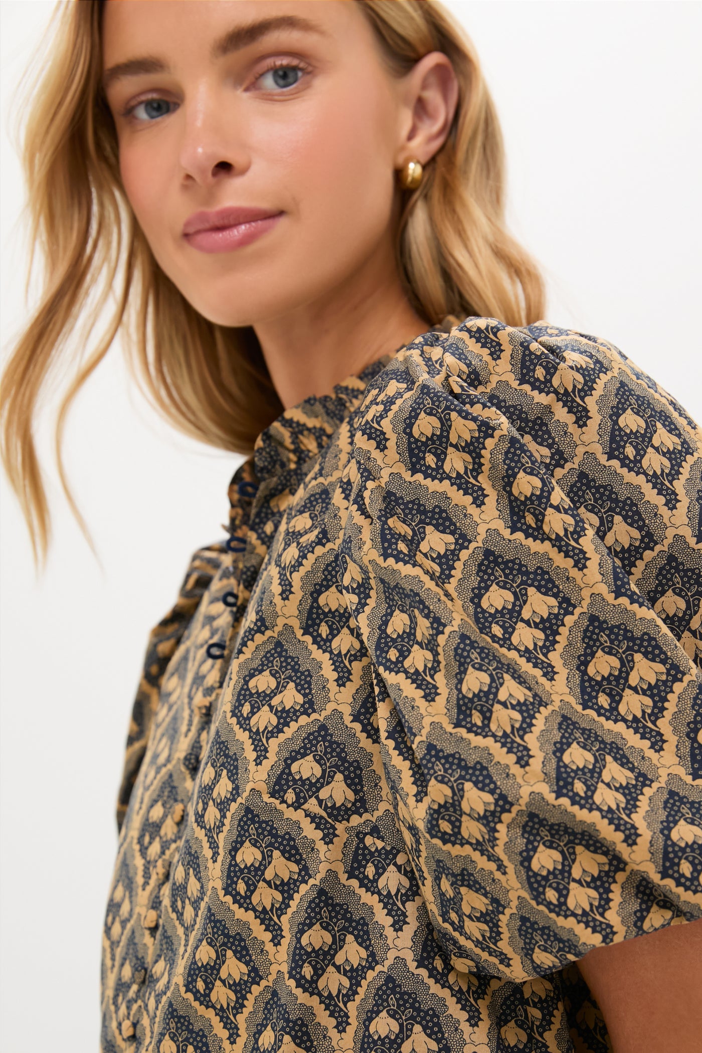 Navy & Tan Floral Mimi Midi Dress