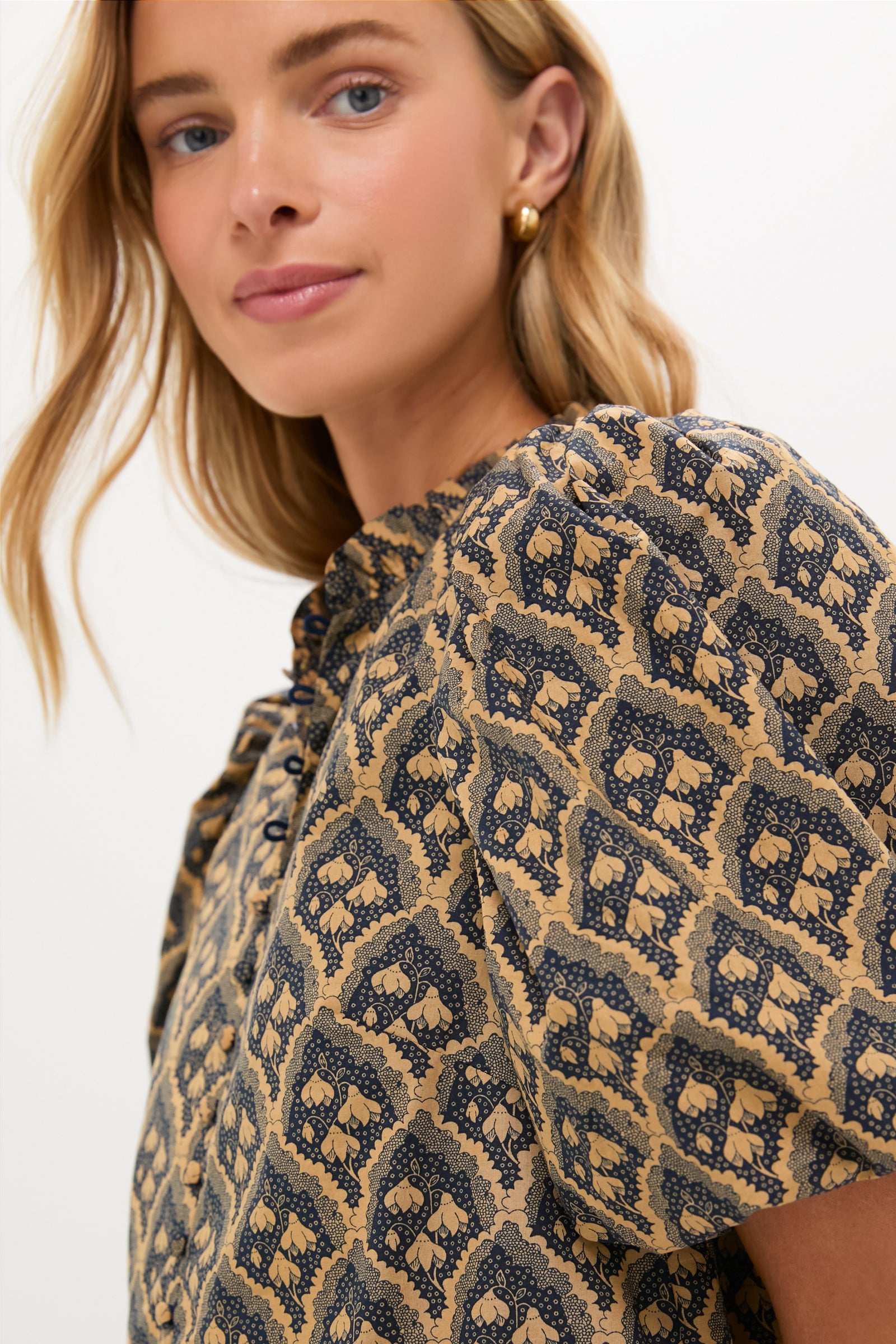 Navy & Tan Floral Mimi Midi Dress