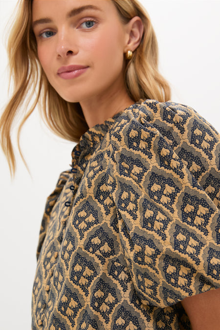 Navy & Tan Floral Mimi Midi Dress