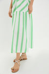 Green Stripe Bran Midi Dress with Tie
