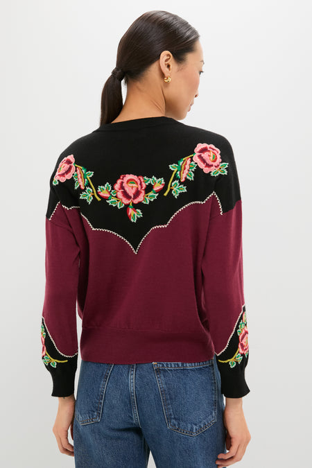 Wine Heirloom Rose Western Pullover