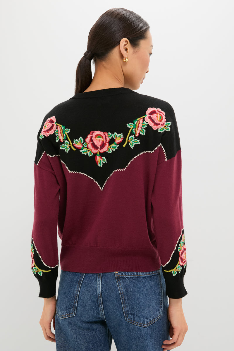 Wine Heirloom Rose Western Pullover