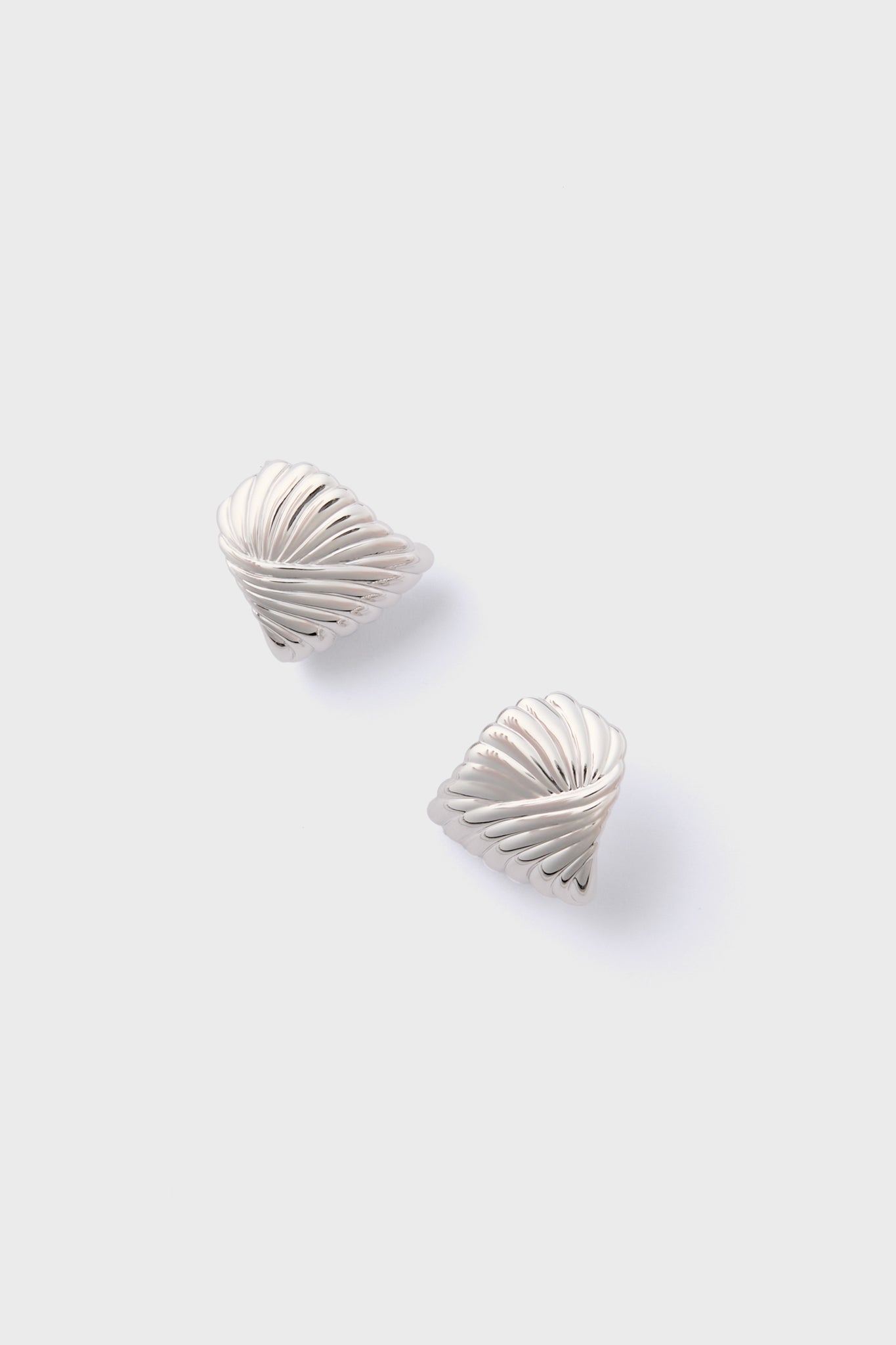Silver Wavy Ridge Ripple Oversized Stud Earrings