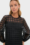 Organza Windowpane Janie Mini Dress: A classic, high-end piece with effortless charm, featuring a chic windowpane pattern and fun puff sleeves, ideal for versatile styling.
