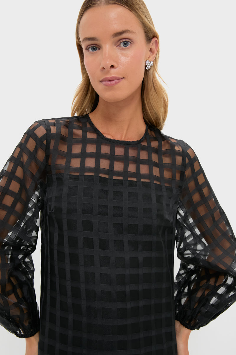 Organza Windowpane Janie Mini Dress: A classic, high-end piece with effortless charm, featuring a chic windowpane pattern and fun puff sleeves, ideal for versatile styling.