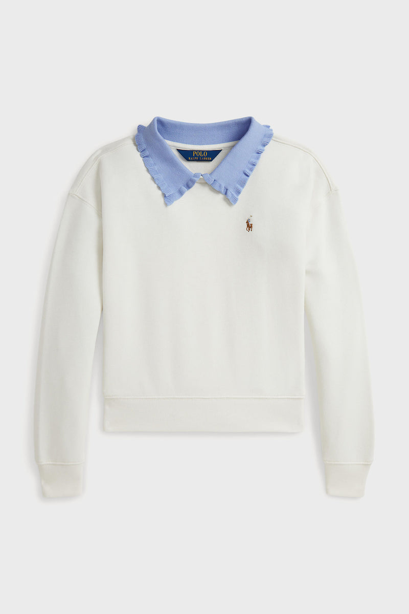 Long-Sleeve Lightweight Seasonal Terry Ruffle Collared Sweatshirt