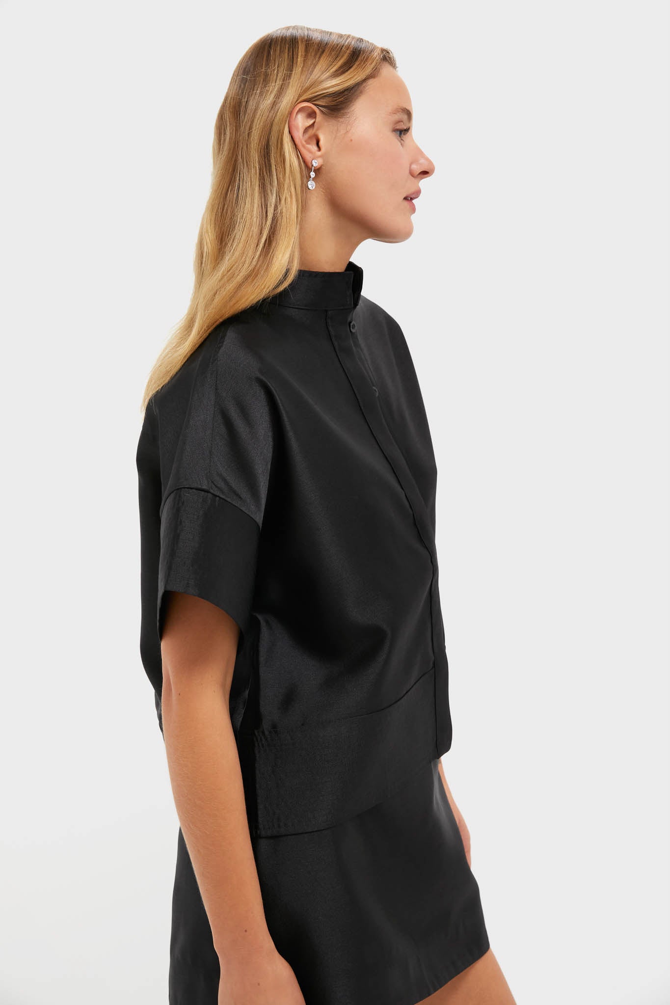 Black Dupioni Trapunto Stitch Sofia Shirt | Tuckernuck