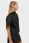 Black Dupioni Trapunto Stitch Sofia Shirt