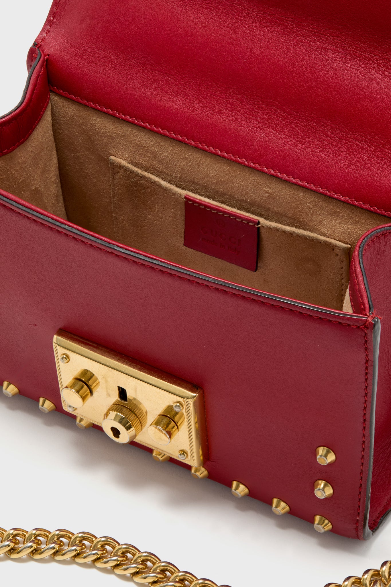 Gucci Red Pearl Studded Padlock Shoulder Bag