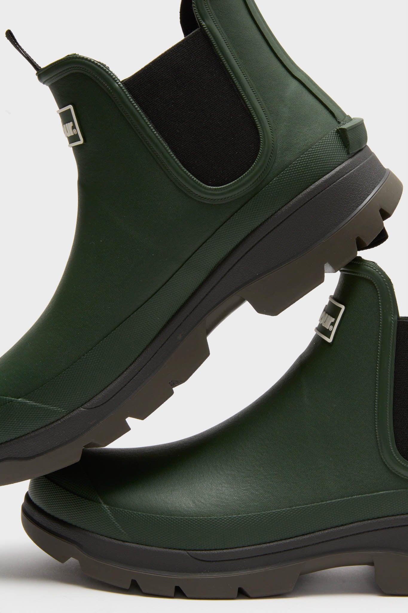Olive Nimbus Chelsea Welly Boots, classic and high-end, featuring effortless pull-tabs, elastic side panels, and fun chunky soles, perfect for any casual outing.