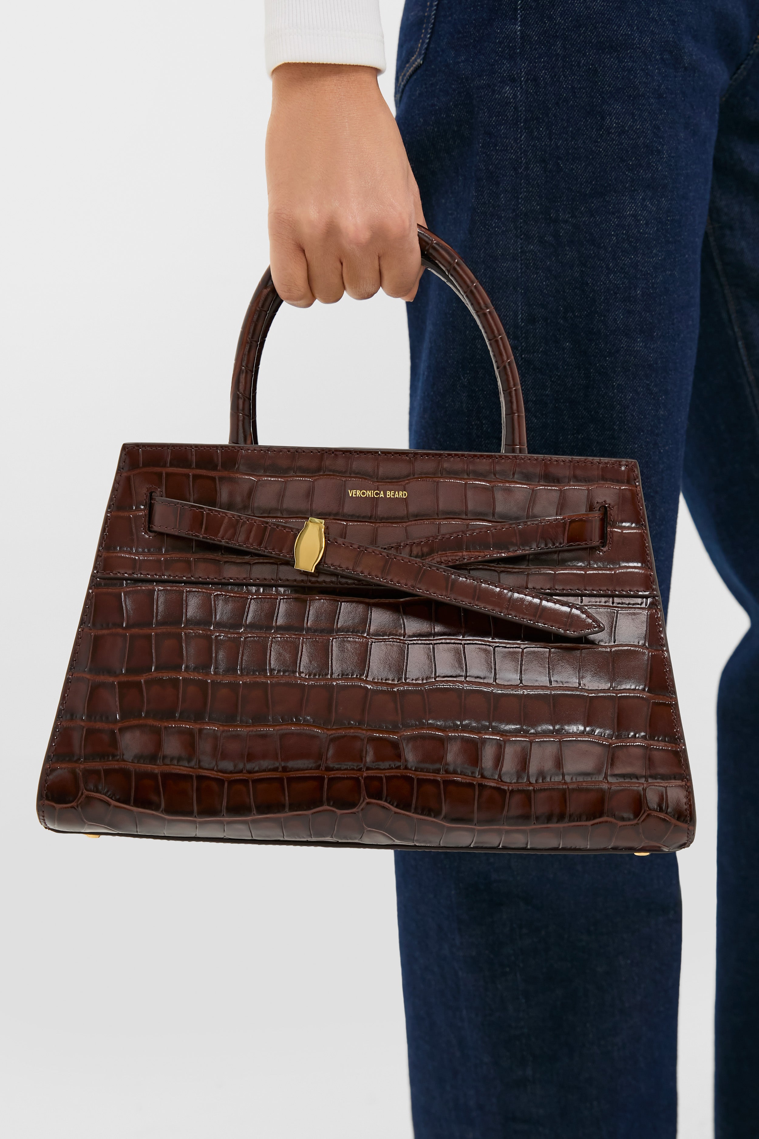 Chestnut Croc Embossed Veronica Beard Dash Bag | Veronica Beard