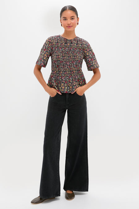 Garland Print Smocked Flounce Top