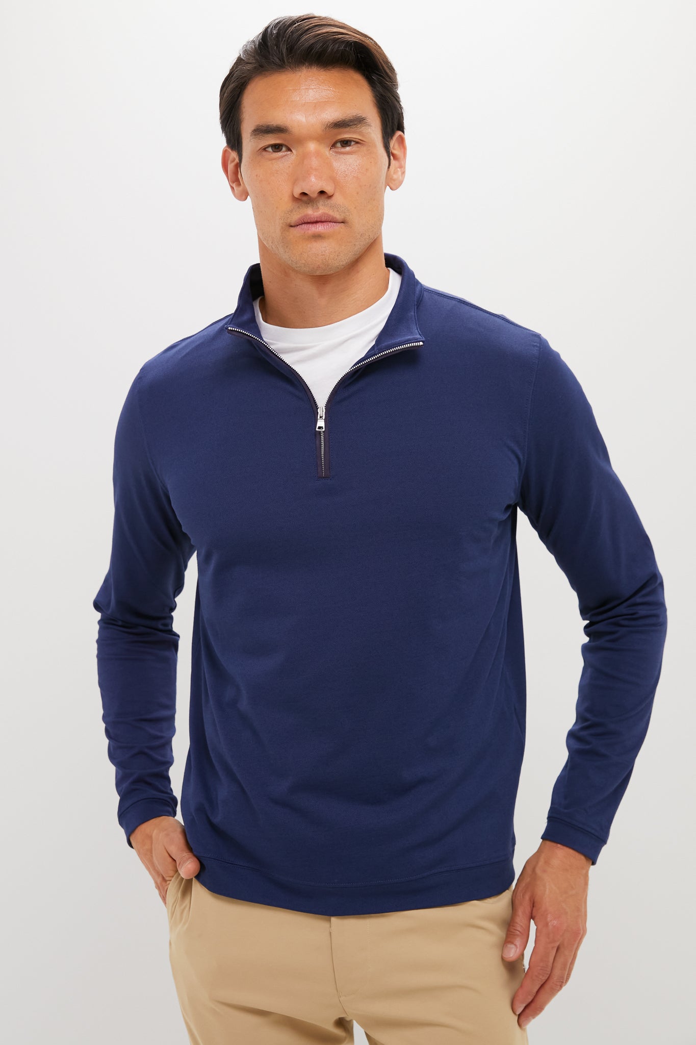 Navy Albatross Cotton-Blend Pique Quarter-Zip