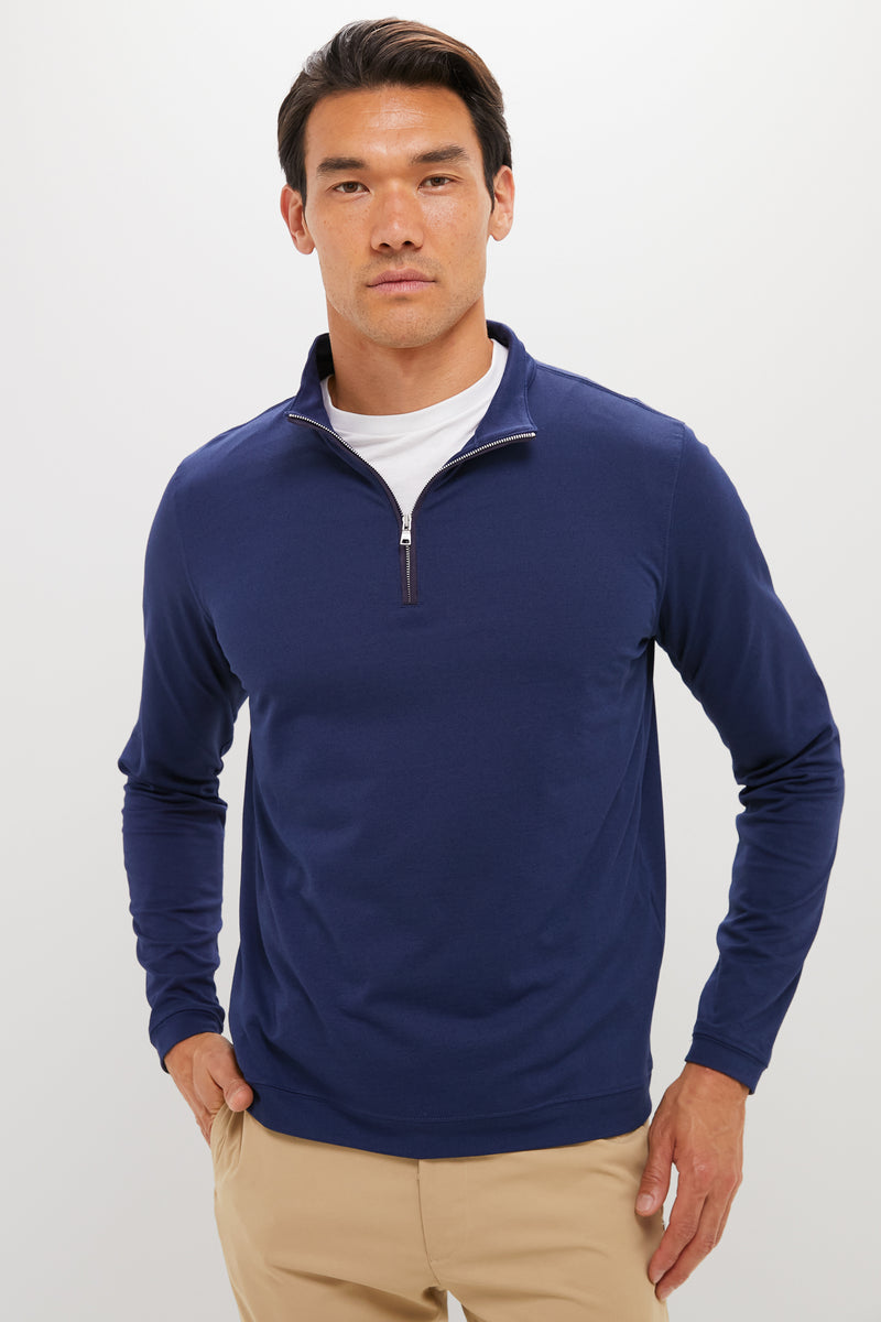 Navy Albatross Cotton-Blend Pique Quarter-Zip