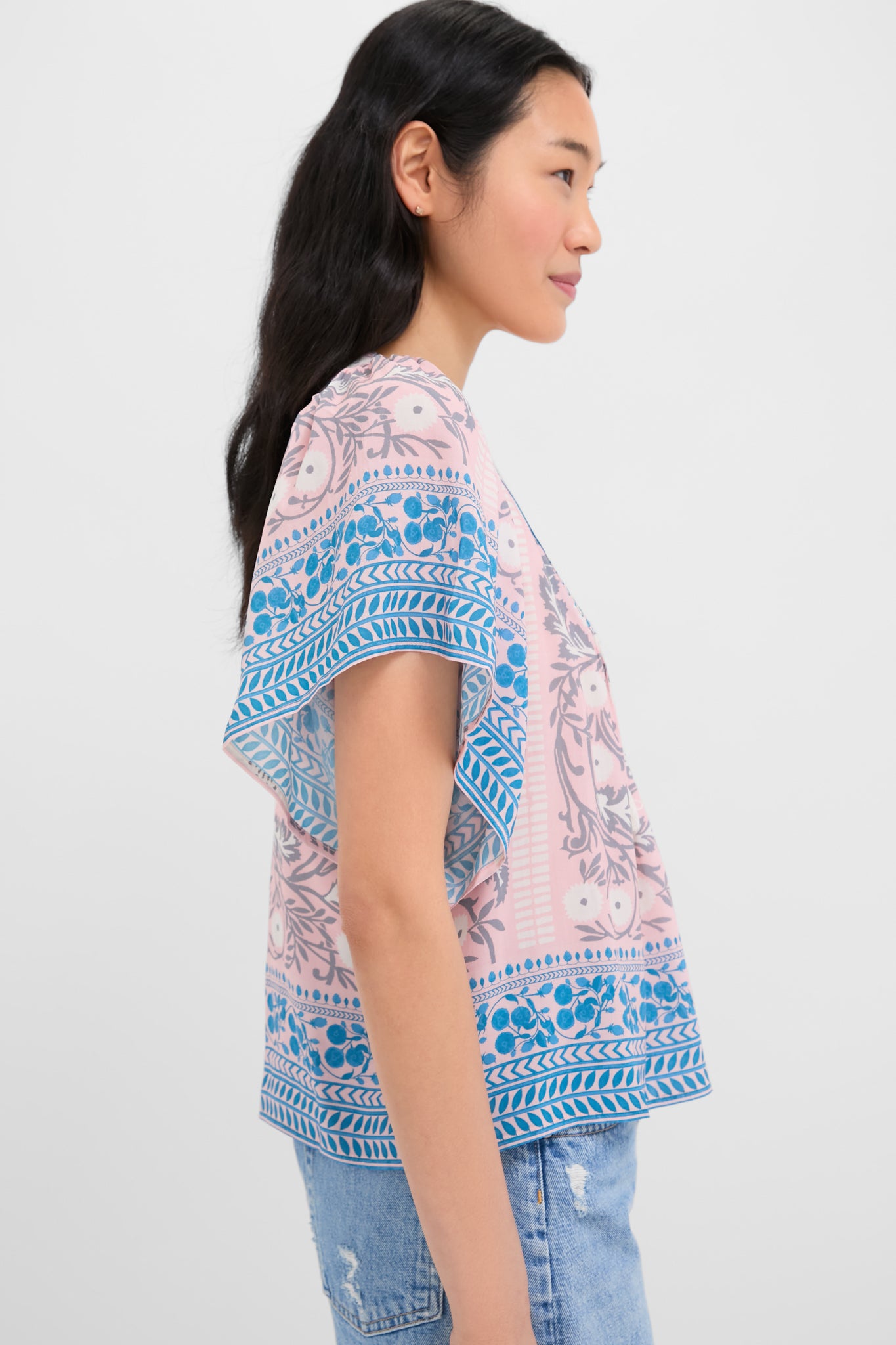 Salmon Teal Printed Angel Top