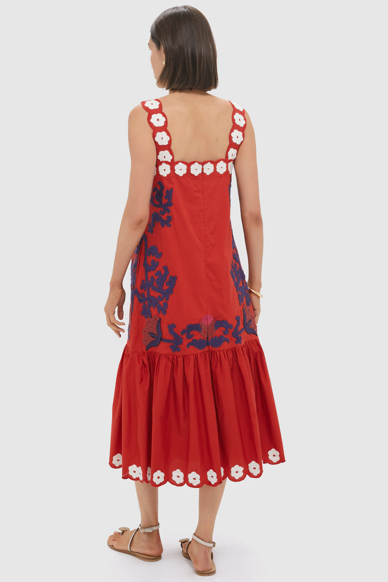 Red Catrine Applique Tank Dress