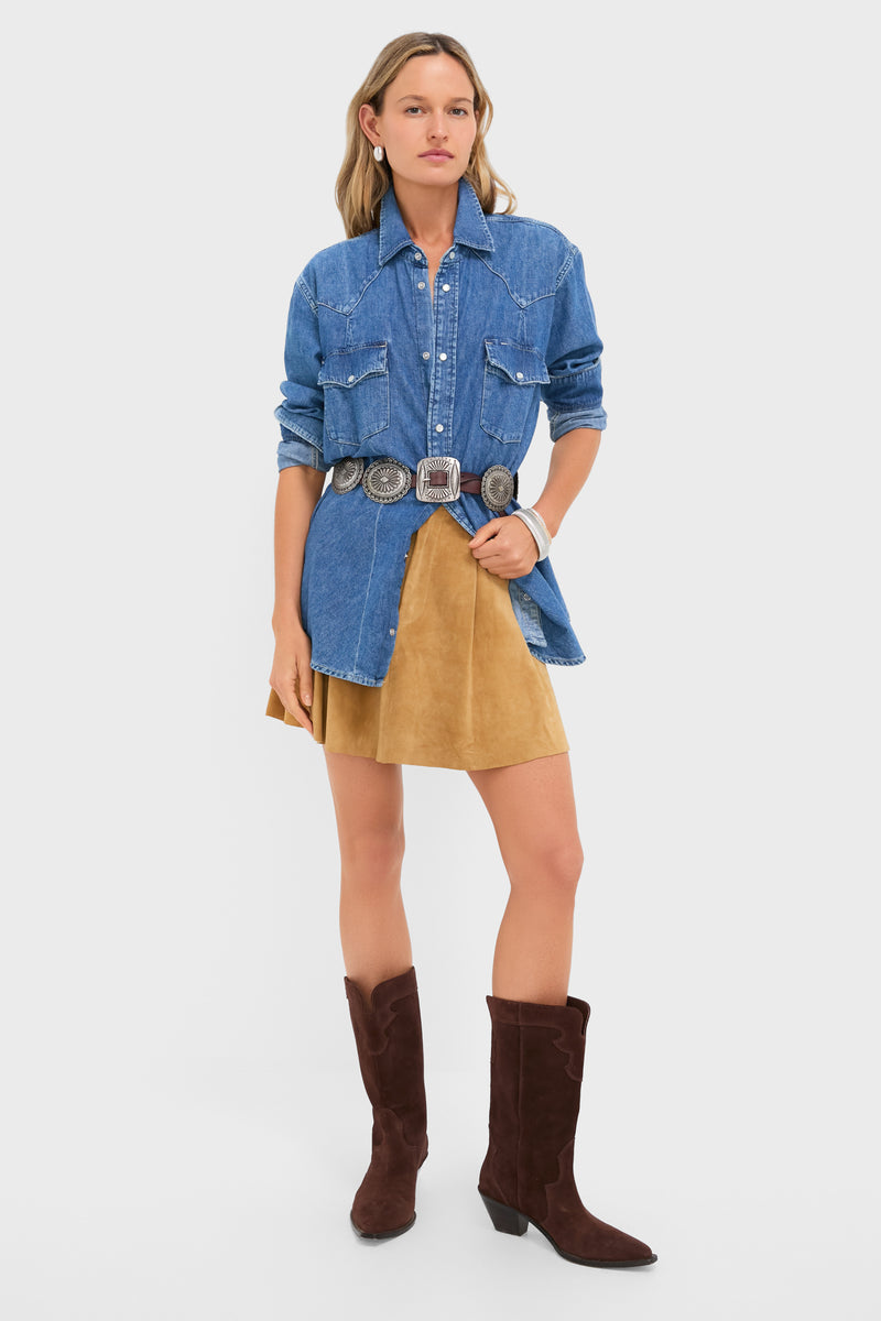 Nisku Wash Denim Woven Long Sleeve Collared Sport Shirt