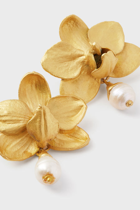 Gold Phalaenopsis and Pearl Stud