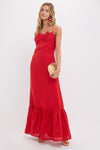 Coral Red Poema Eterno Embroidered Maxi Dress