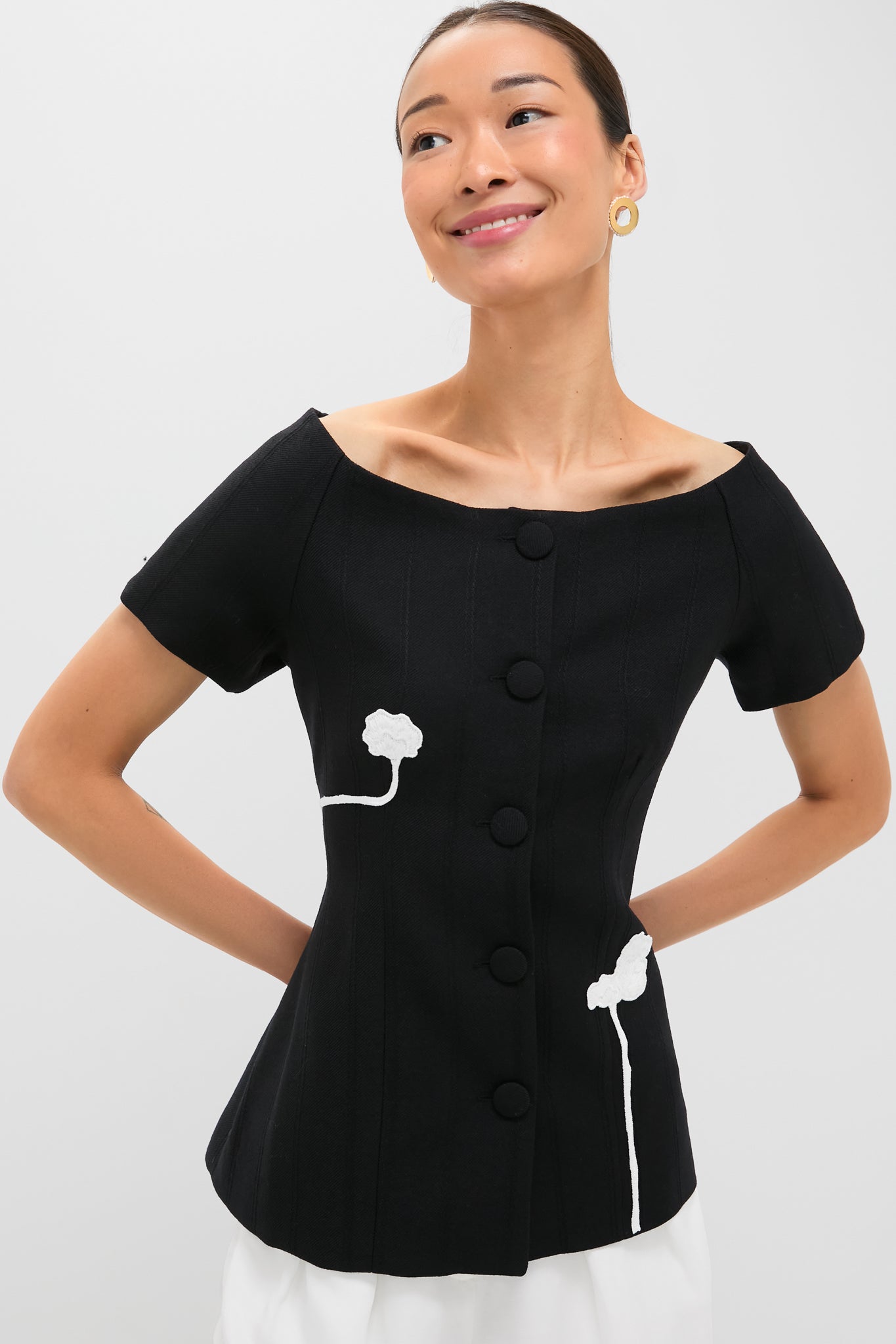 Black Hashiro Stripe Wool Top