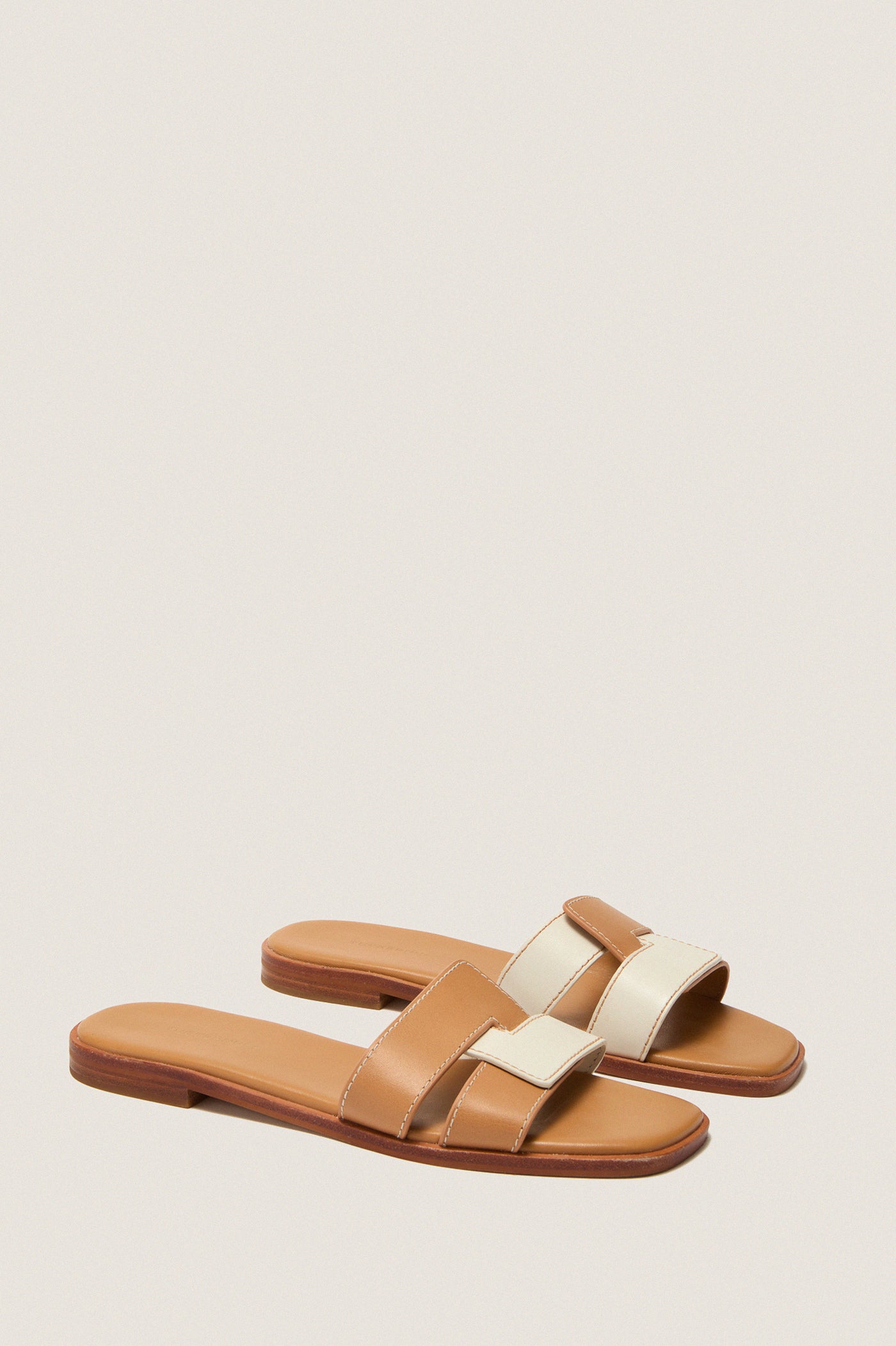 Cognac and White Leather Muse Sandals