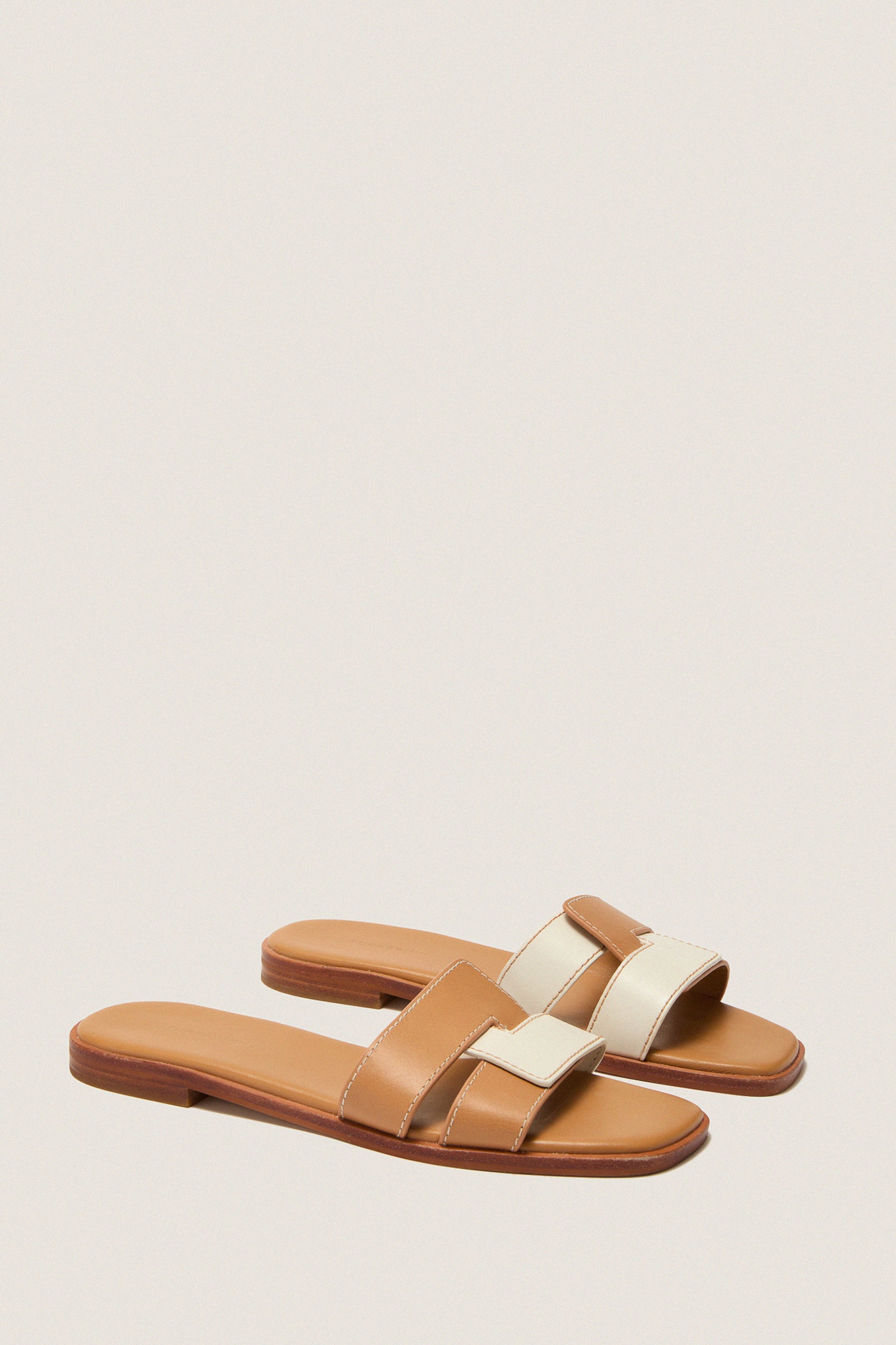Cognac and White Leather Muse Sandals